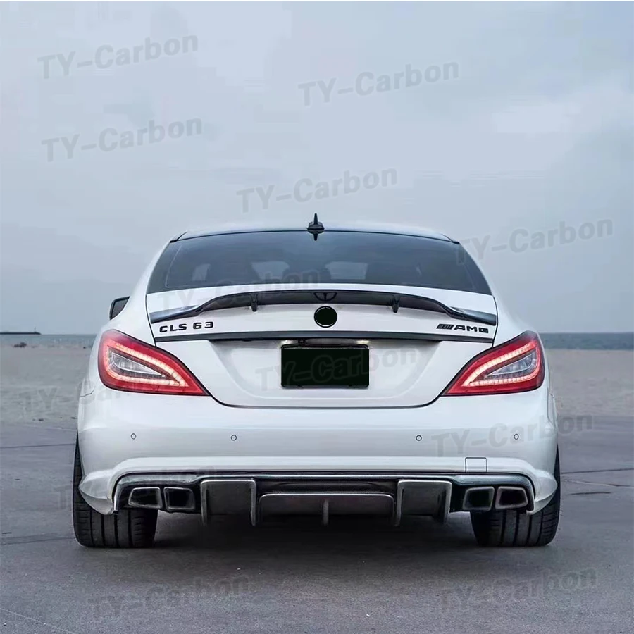 Reral Carbon Fiber Rear Bumper Lip Diffuser For Mercedes Benz CLS Class W218 CLS350 CLS63 AMG 2011-2014 Fins Shark Diffuser FRP