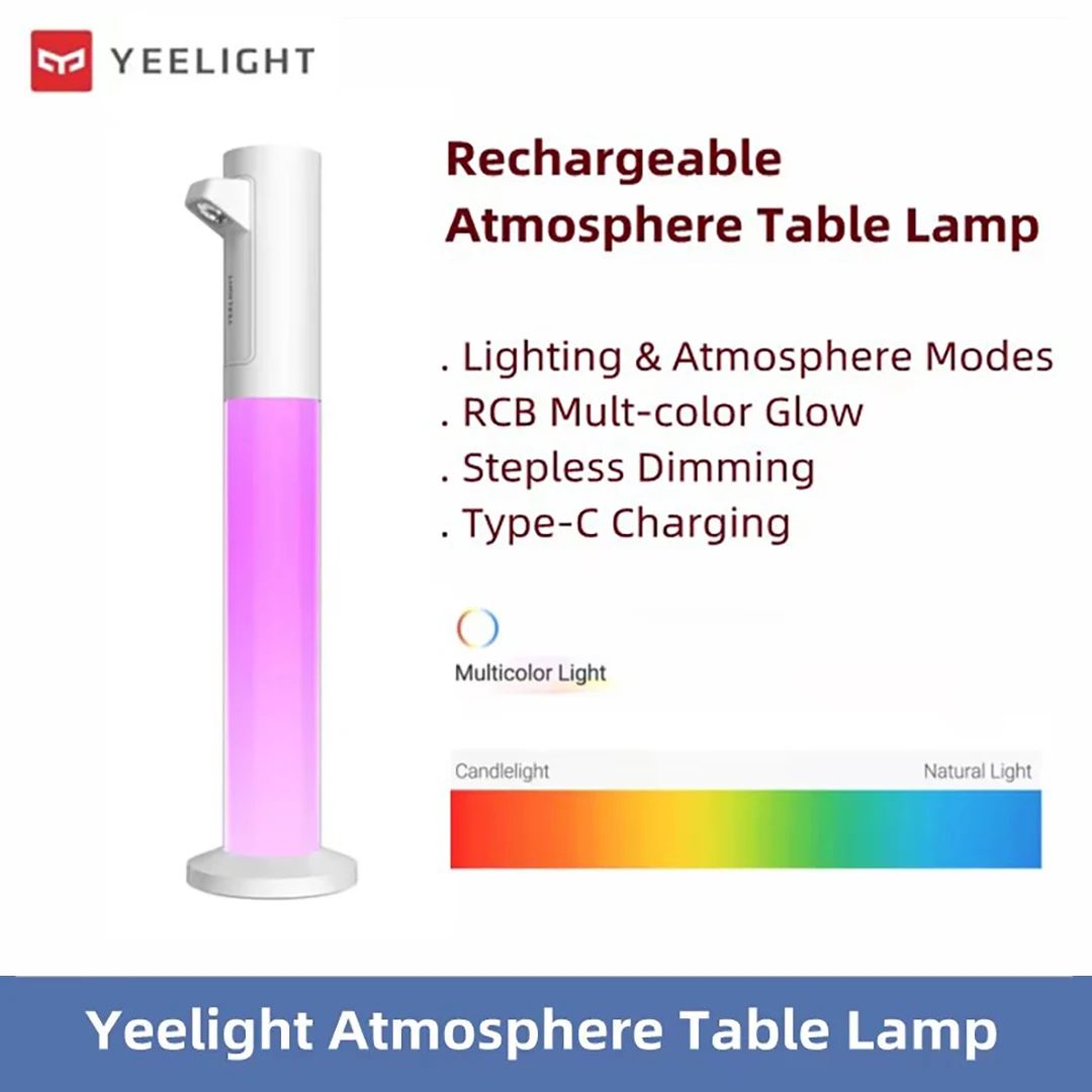 Yeelight Ambient Light Rechargeable RGB Color Book Lamp Bedside Lamp 2 Modes of Lighting And Ambience Stepless Dimming Type-C