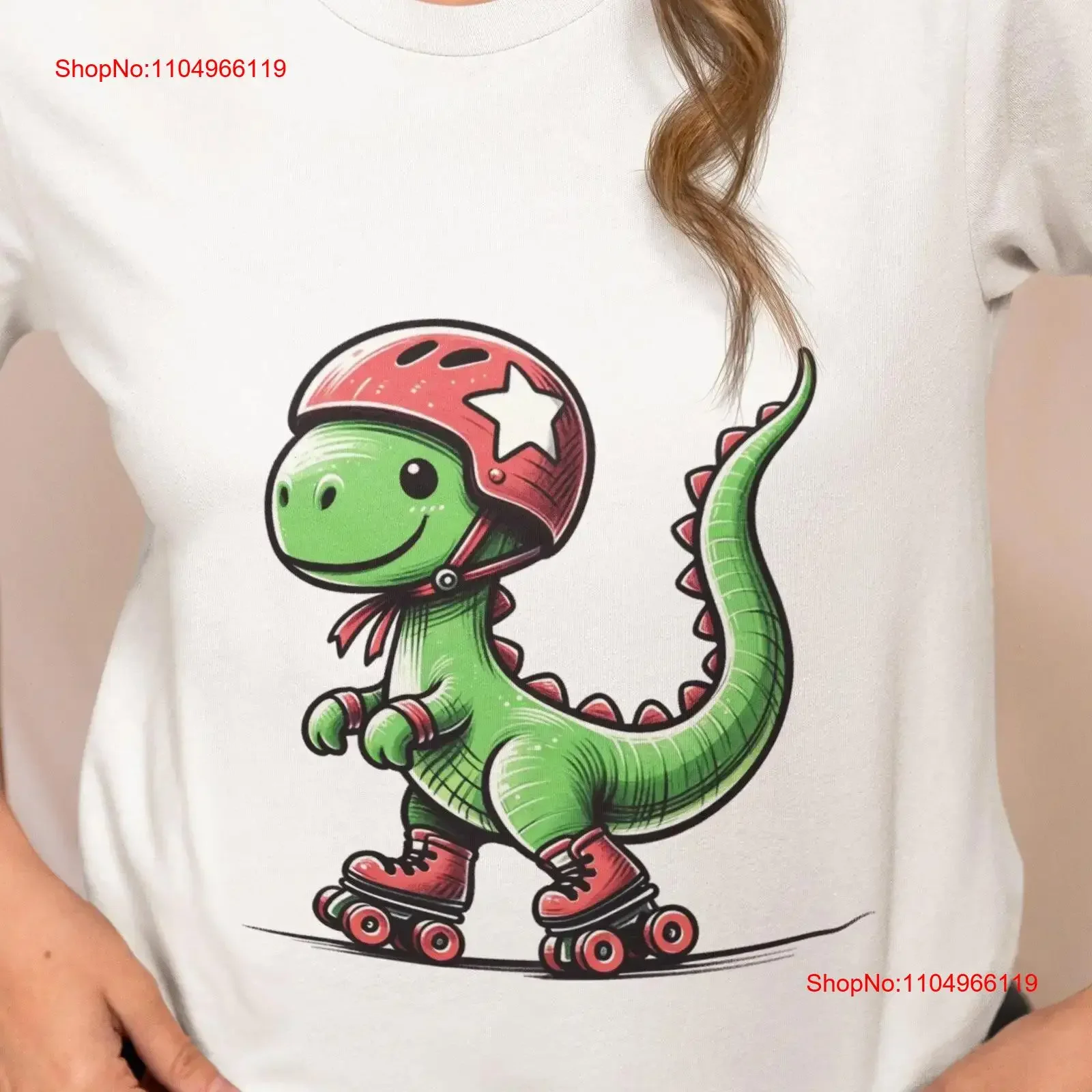 

Roller Skating Dinosaur T Shirt Retro Style Skate Dino Top Fun Novelty for All Ages Cool Idea vintage Washed Stylish