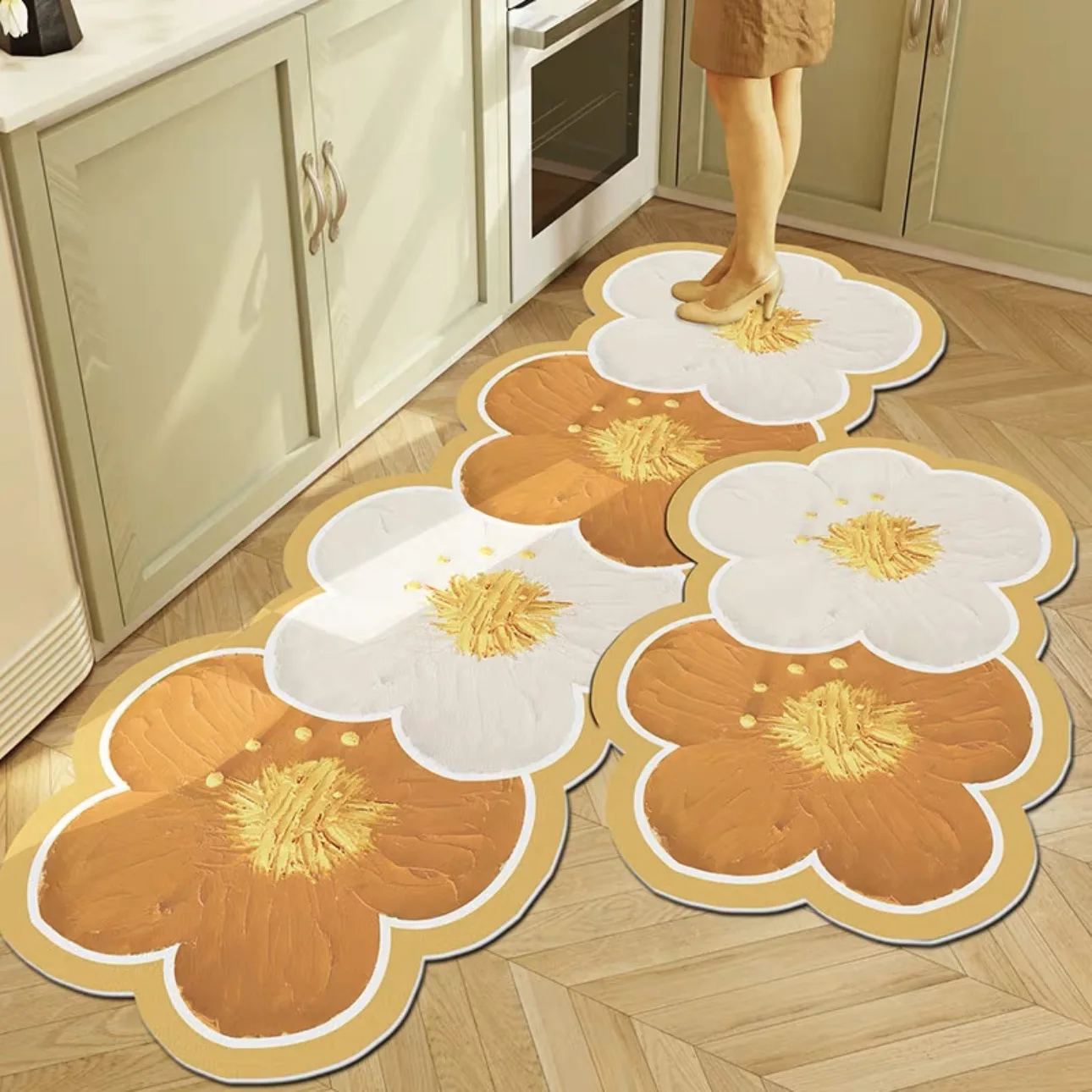 Vikama 1/2Pcs Shaped Flower Diatoms Mud Mat Non-Slip Absorbent Kitchen Bathroom Floor Mat Door Mat Home Decoration Long Carpet