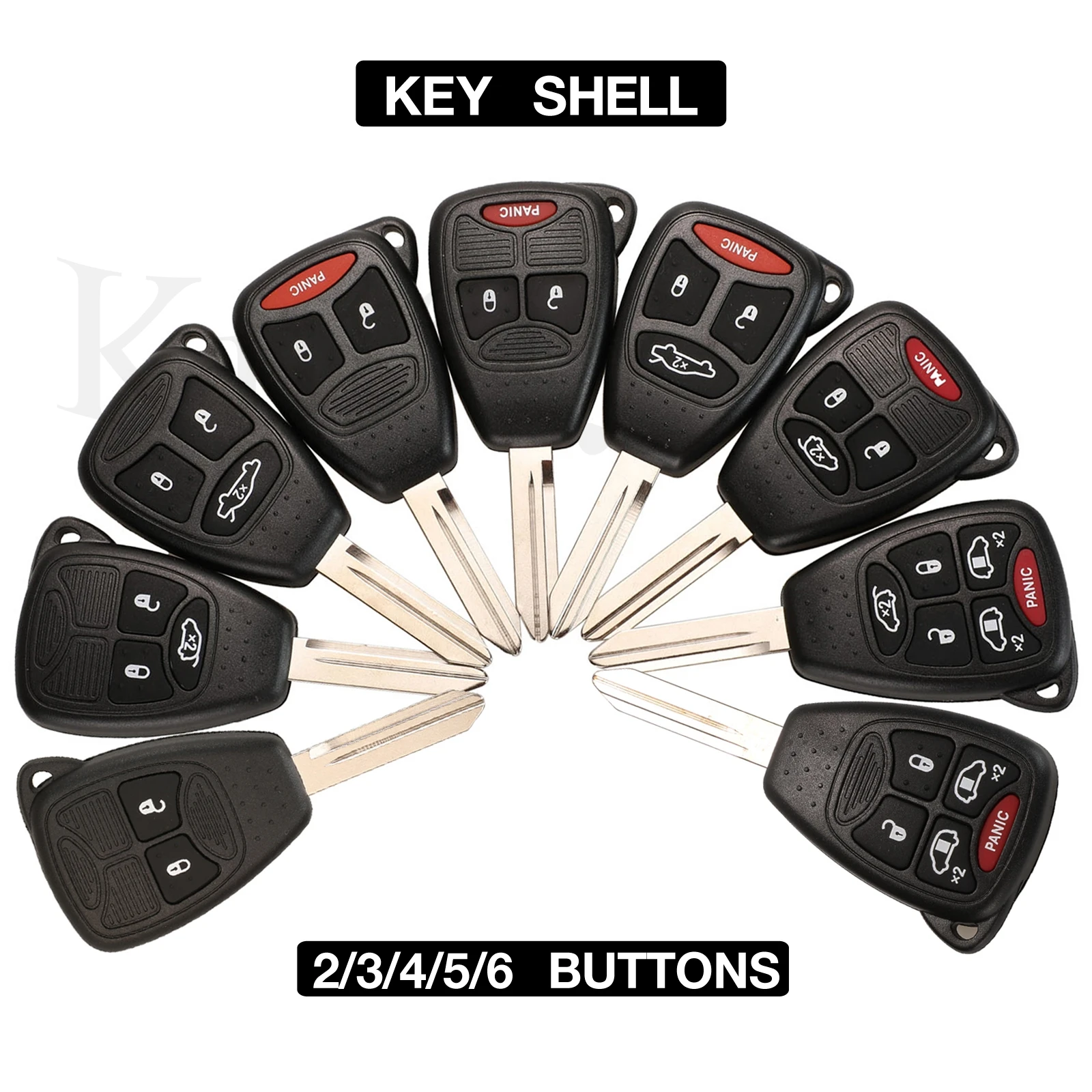 

jingyuqin 2/3/4/5/6 Button Remote Fob Car Key Case Shell For Dodge Dakota Durango Charger Jeep Grand Cherokee Chrysler 300 Town