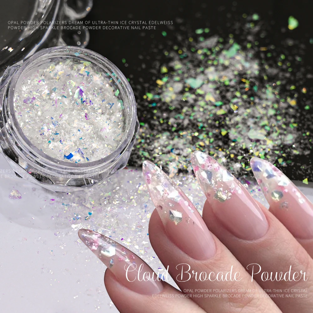 Holographic Opal Glitter Nail Sequins Shiny Mirror Flakes Mermaid Opal Powder Glitters Manicure DIY Chrome Cloud Brocade Powder