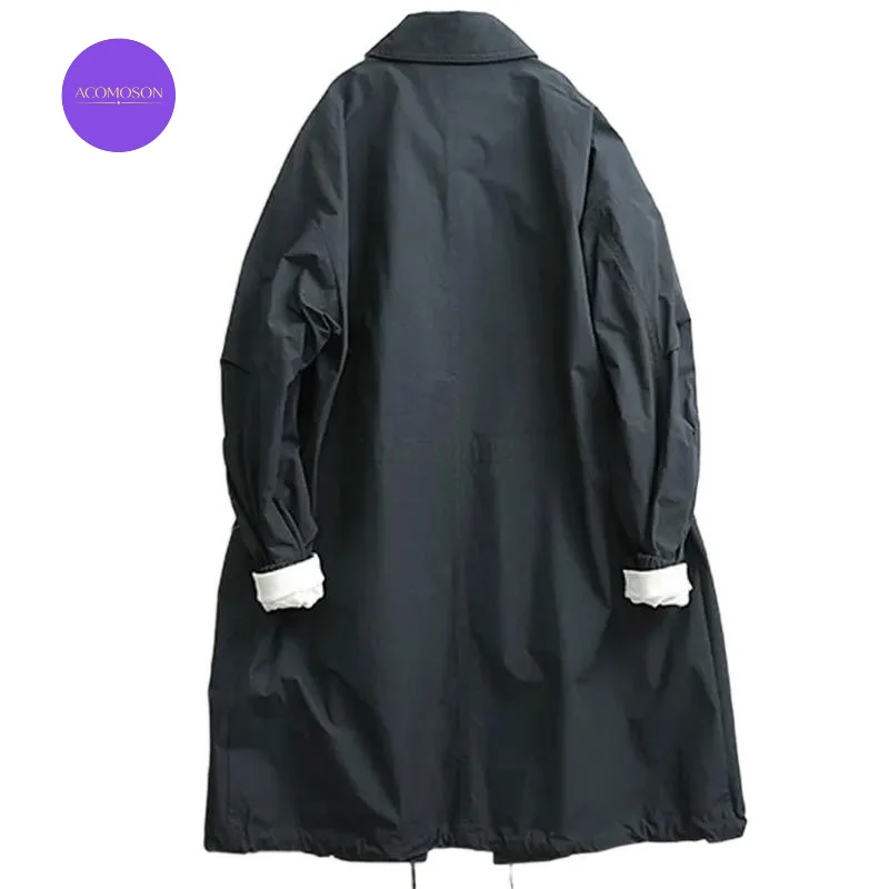 ACOMOSON EU US Size Top Quality Luxury Brand Double-Layer Collar Twill Cotton Coated Single-Breasted Trench Coat For Men