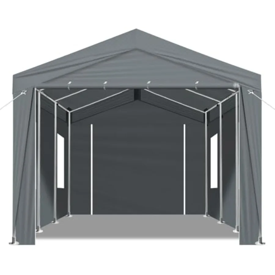 12x20 ft Heavy Duty Carport with Roll-up Windows, Portable Garage with Removable Sidewalls and Doors, Car Canopy with All-Seaso