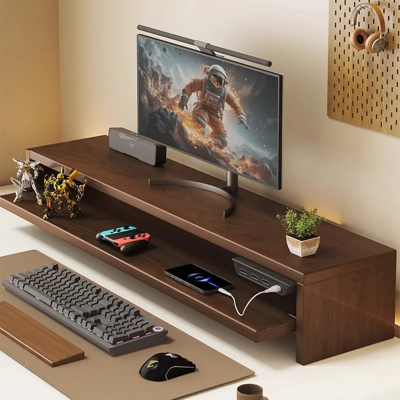 Soporte Elevador de Monitor de Madera Maciza para Oficina, Base de Almacenamiento para Computadora de Escritorio, Estante de ...