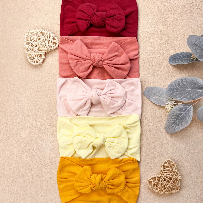 

5pcs Soft Nylon Single-Layer Bow Headbands – Comfortable and Versatile Hair Accessories for Newborns and Children headwear