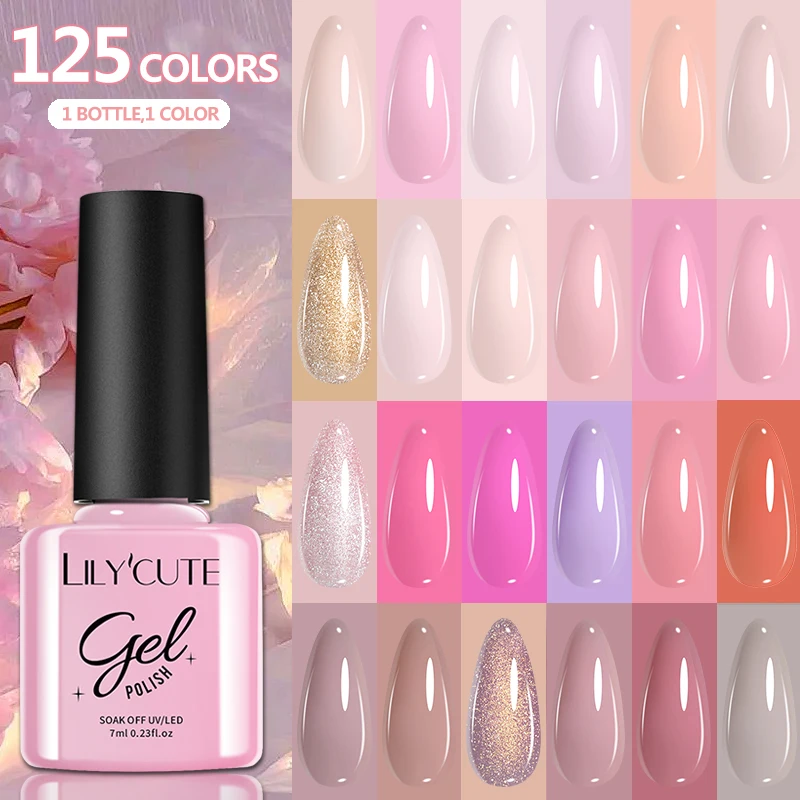 LILYCUTE 7ml Smalto per unghie gel rosa nudo Smalto gel metallizzato semipermanente Soak Off Vernice gel UV LED per nail art Base Top Coat