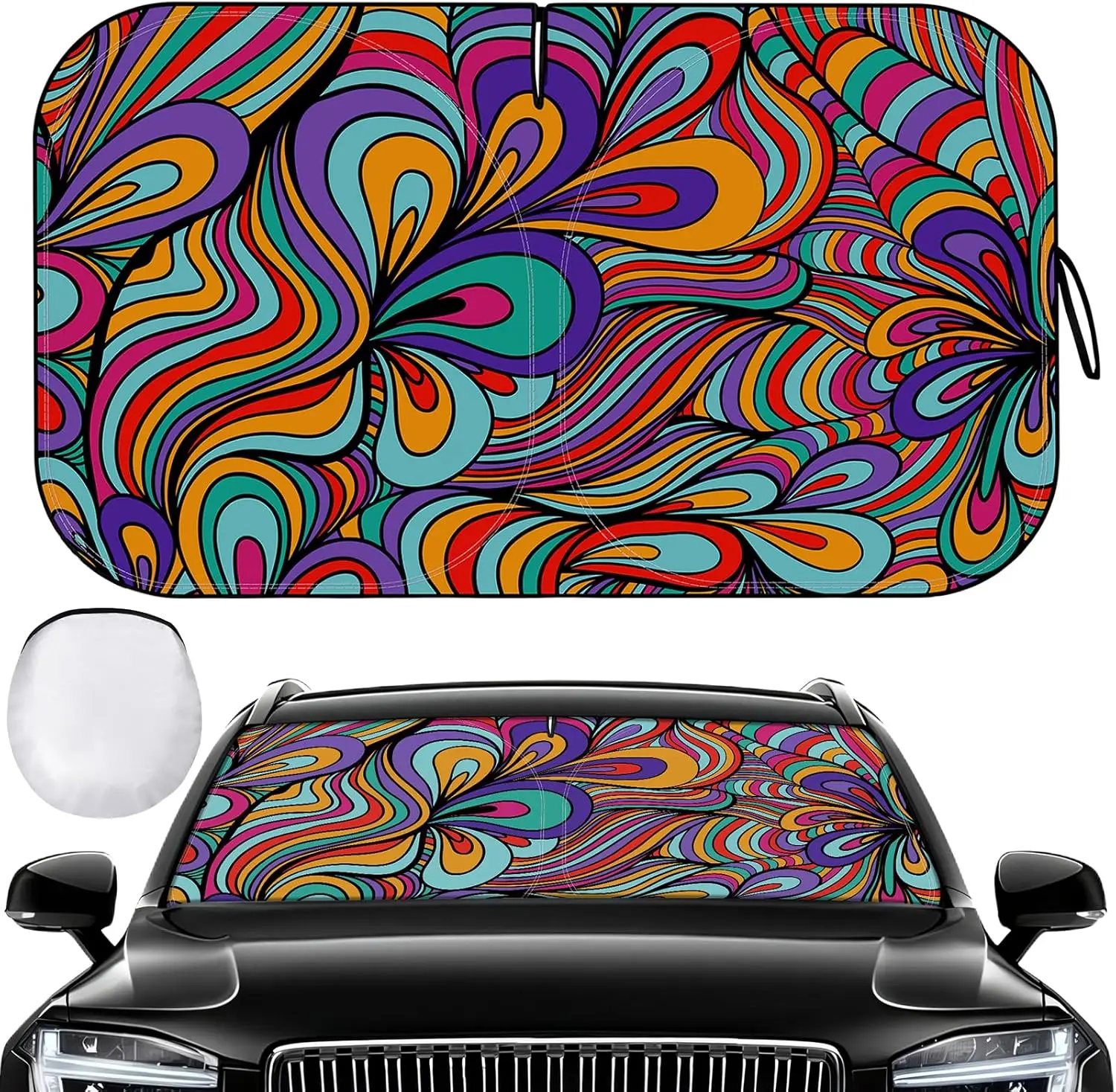 

Windshield Sun Shade for Car, Foldable Reflector Blocks Heat & UV, Fit Hatchback SUV Truck