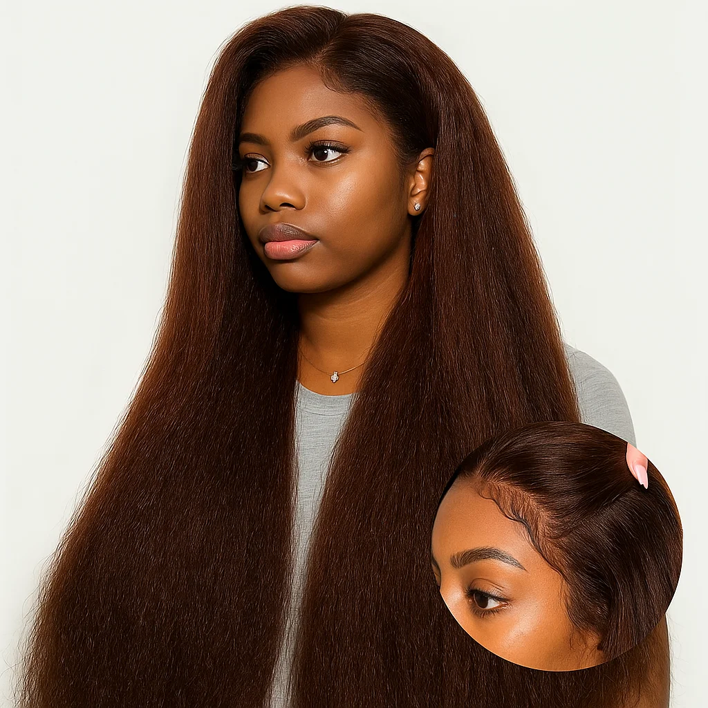 براون ياكي غريب شعر طبيعي مفرود شعر مستعار 13x6 قبل قطع الدانتيل الجبهة غلويليس قبل قطعها شعر مستعار للمبتدئين للنساء السود #2