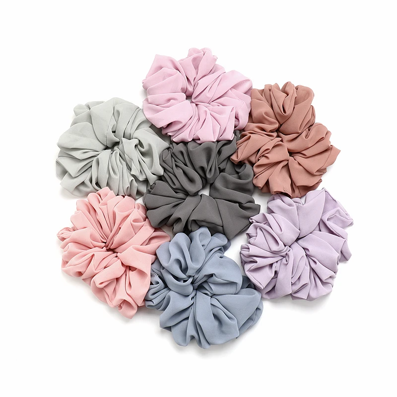 60 Colors Factory Sale Chiffon Elastic Hair Ties Assorted Muslim Hijab Scrunchies