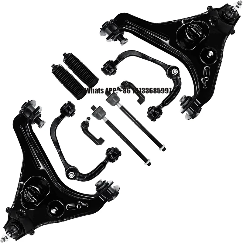 K621266   Front Upper Lower Control Arm With Ball Joint Sway Bar Outer Inner Tie Rod Boot Replacement for Ford 2009-2013 F-150