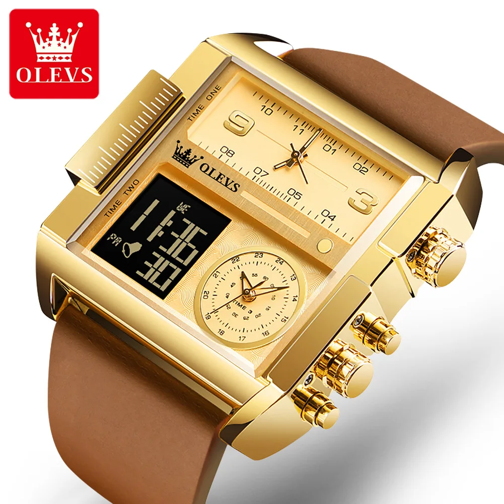 

OLEVS 1101 Man Watch Retro Square Stylish Quartz Watch For Men Calendar Week Display Big Dial Hand Clock Waterproof Luminous
