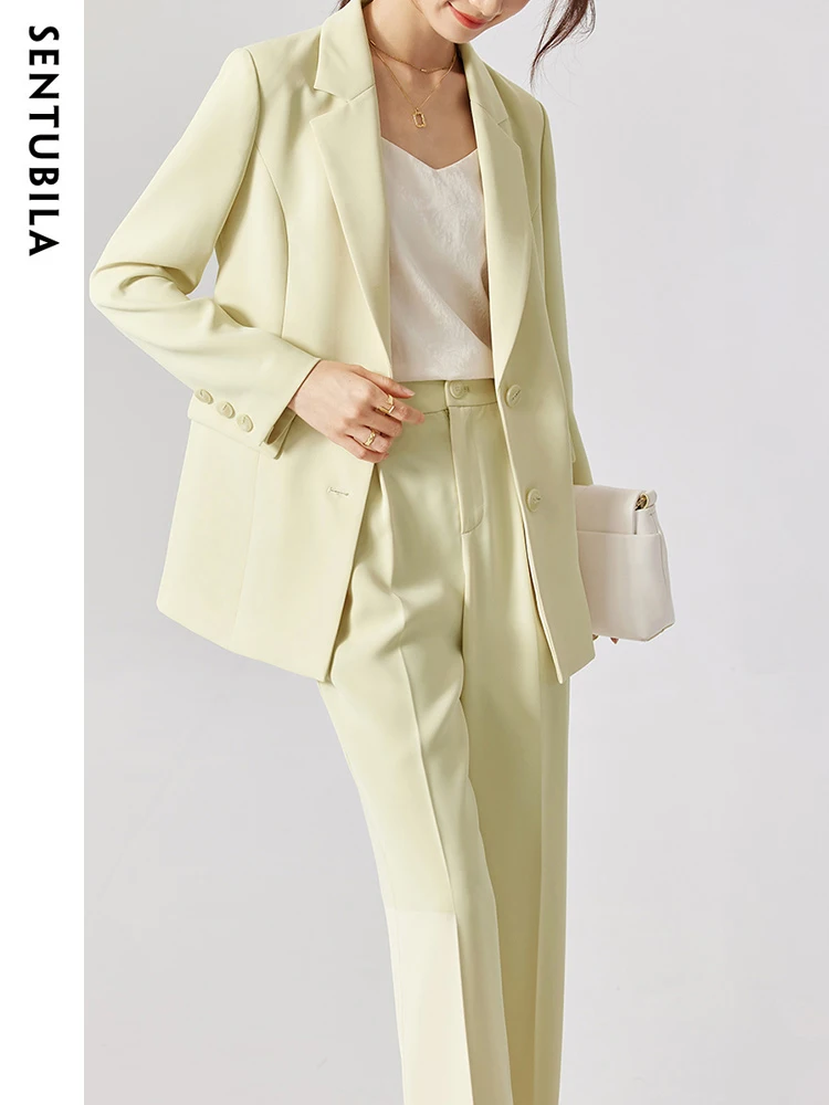 SENTUBILA Office Lady Blazer Suit Two Pieces Set for Women 2024 Elegant Straight-cut Blazer jacket Wide Pants Womens Outfits