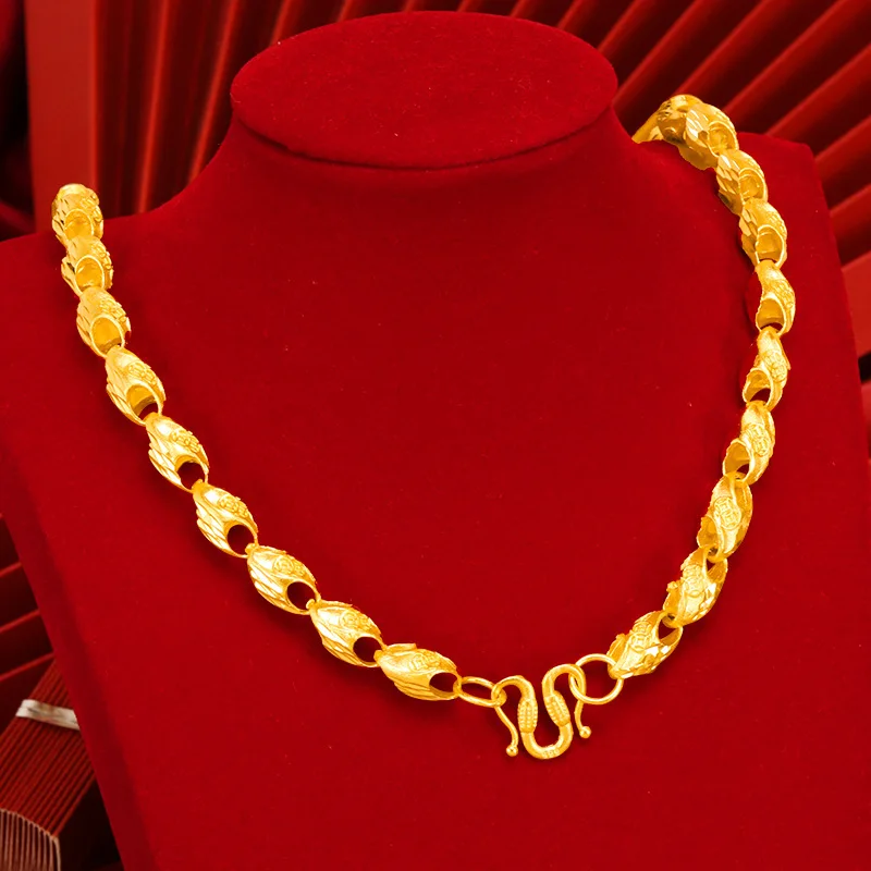 Exquisite 24k Gold-Plated Frosted Vietnamese Sand Gold Wheat Ear Design Men's Necklace Jewelry Gift