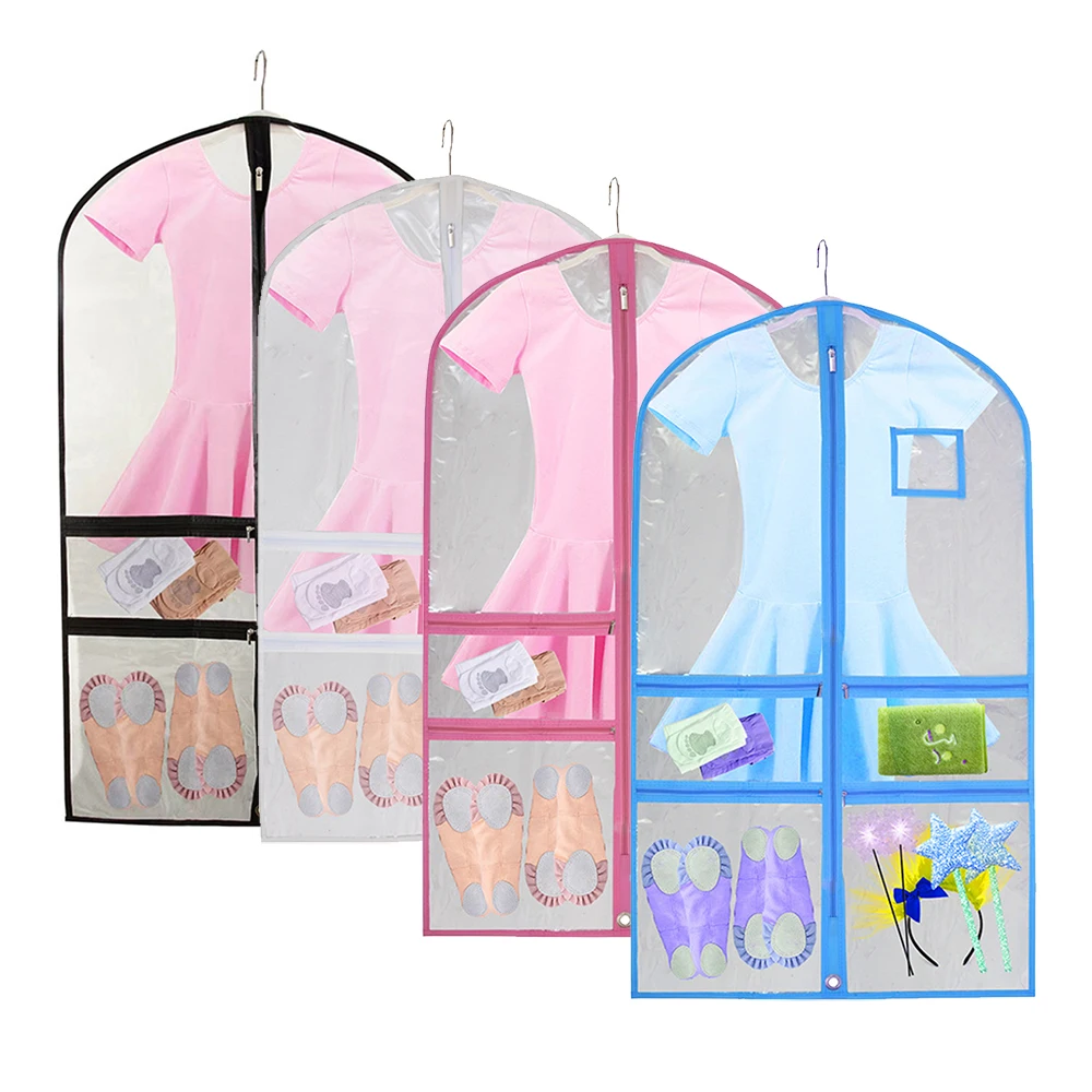 Clear Dance Costume Garment Bag 40” Dance Garment Bags for Dancers Kids Hanging Clothes Dress Bag With Accessory and ID Pockets