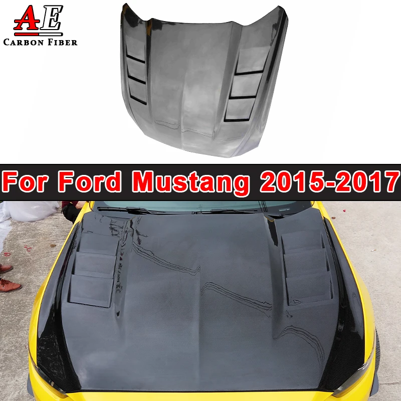 

Передний бампер из углеродного волокна для Ford Mustang 2015-2017, крышка капота двигателя, комплект кузова вентиляционного отверстия, автомобильные аксессуары