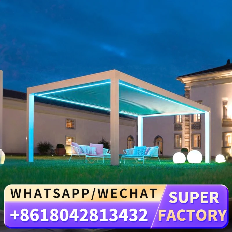 Customized Waterproof Aluminum Louvre Canopy Motorized Patio Roof Gazebo with Alloy Frame for Garden Yard Pergola