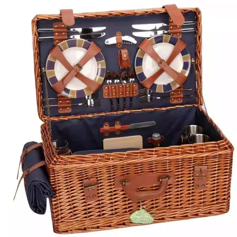 High-end picnic basket set, willow outdoor outing with tableware placemat picnic basket