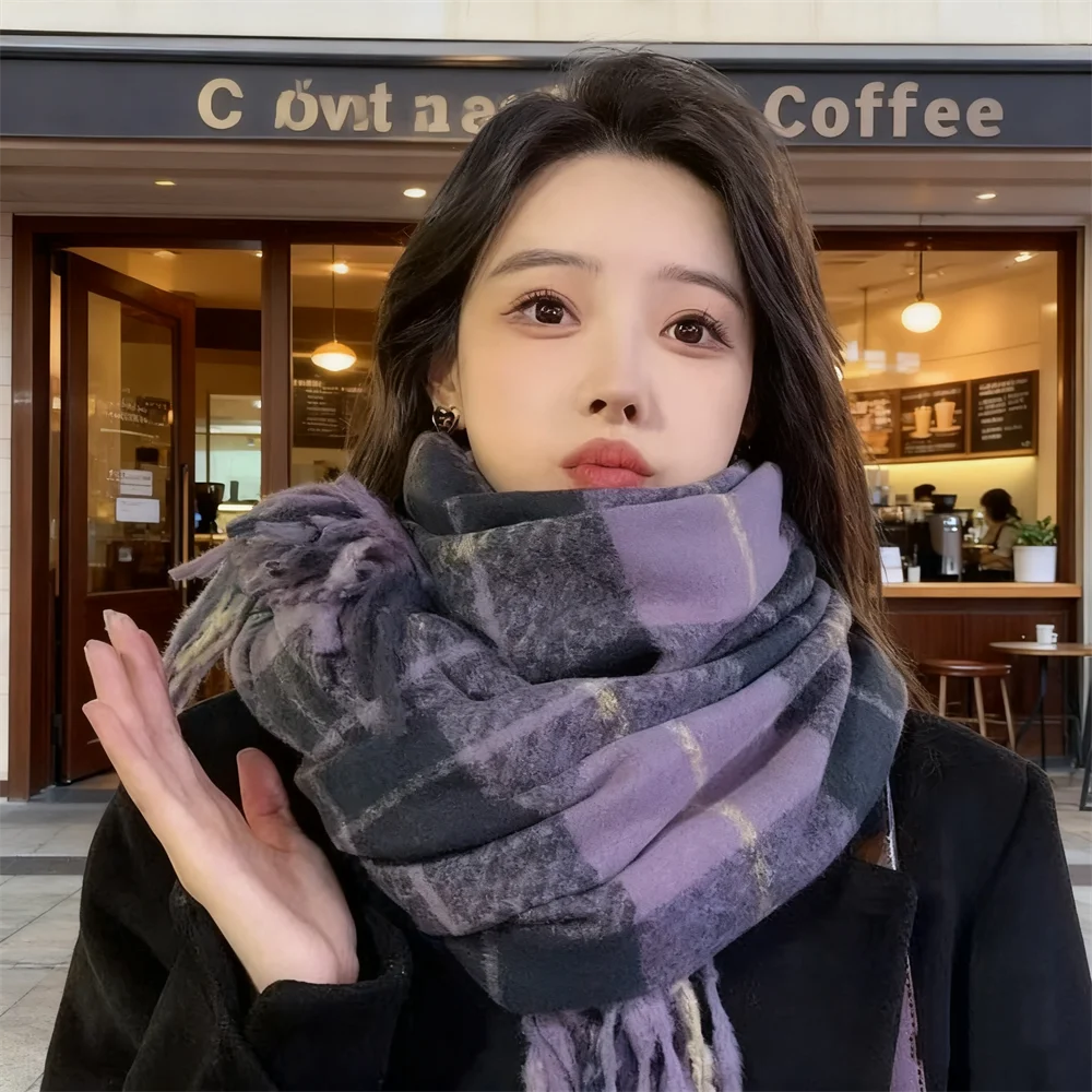 

Рождественская атмосфера, новогодний красный клетчатый шарф, женский зимний универсальный утолщенный студенческий шарф для пожилых людей, теплое украшение