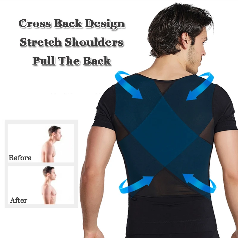 Corsé moldeador de cuerpo para hombres, Tops adelgazantes, camiseta de compresión, Control de barriga, reductor de vientre, Corrector de postura, chaleco de faja