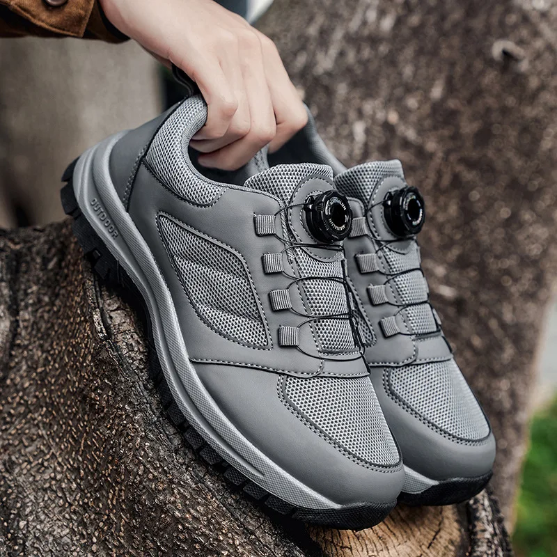 

Male Sneakers Stylish Rotating Buckle Hiking Boots Solid Color Comfortable Non-slip Sporty Shoes Plus Size Mens Loafers Leather