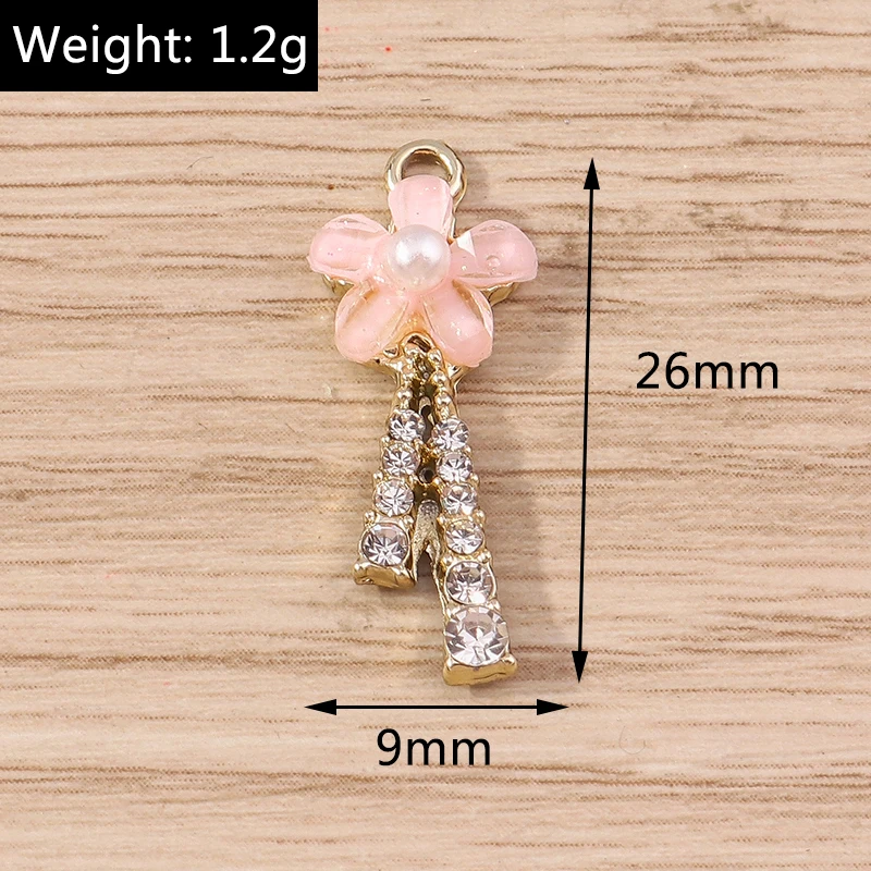 10 Stück niedliche, gemischte Anhänger in Form von Kristall-Legierungs-Baumblättern und Blumen zum Basteln von Ohrringen, Halsketten, DIY-Bastelarbeiten und Schmuckzubehör. – Detail 5