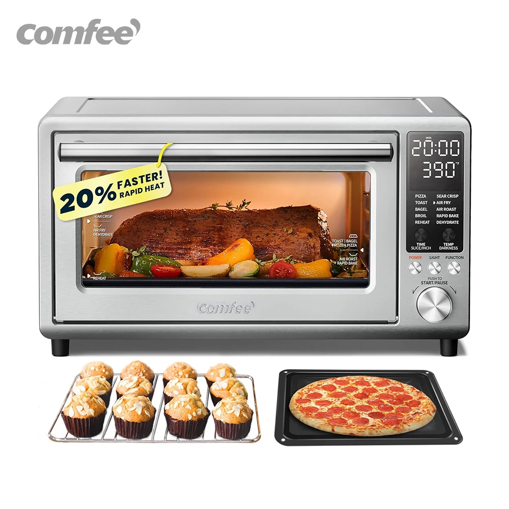 COMFEE' Toaster Oven Air Fryer FLASHWAVE™ Ultra-Rapid Heat Technology, Convection Toaster Oven Countertop with Bake Broil Roast