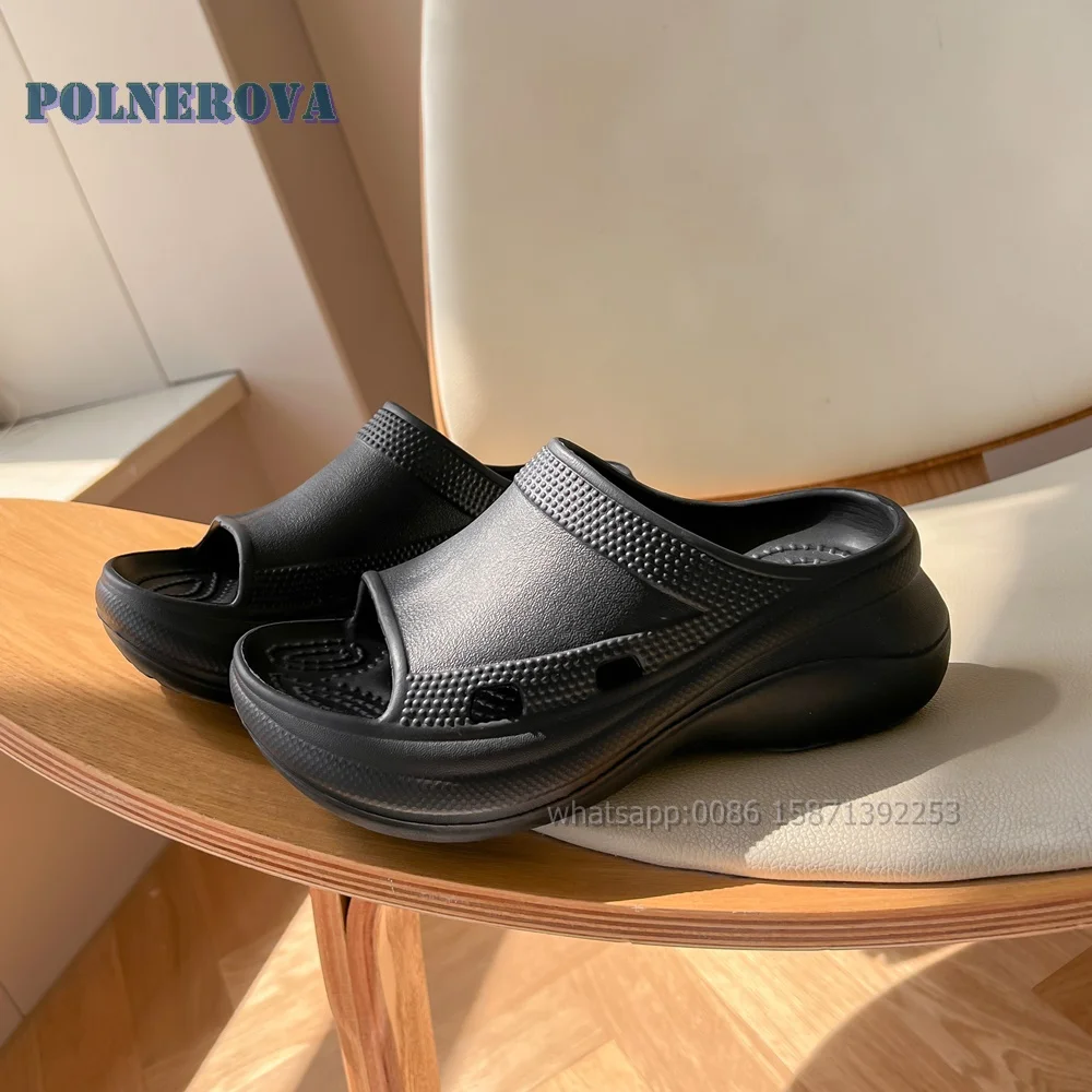

Platform Hollow Out Shallow Slippers Open Toe Height Increasing Slip On Casual Sandals Solid Comfortable Beach Women Slides 2024
