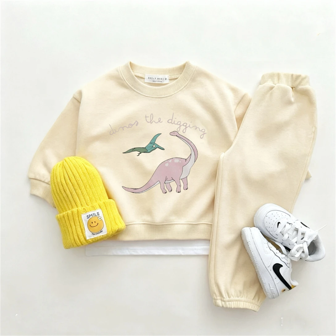 Baby Clothing Designer - Cartoon-Dinosaurier-Sweatshirts, 2-teiliges Set, Frühlings- und Herbstkostüm