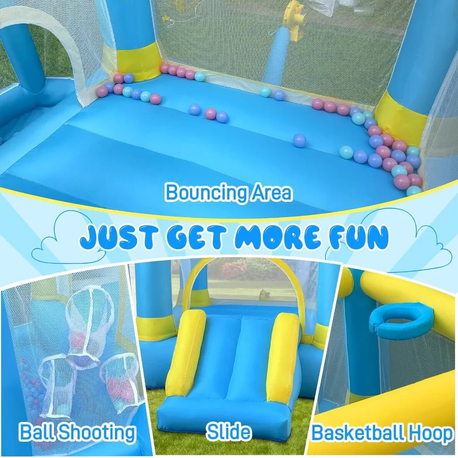 منزل ترتد قابل للنفخ للاستخدام الداخلي والخارجي مع قلعة القفز على شكل حفرة كروية تتميز بشريحة وكرة السلة المدمجة #5