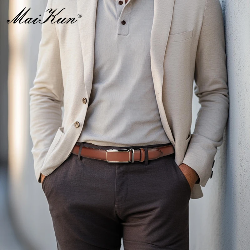 Picture 6: Maikun Leather Ratchet Belt For Men Click Leather Belt Adjustable Buckle Trim To Fit Black Brown