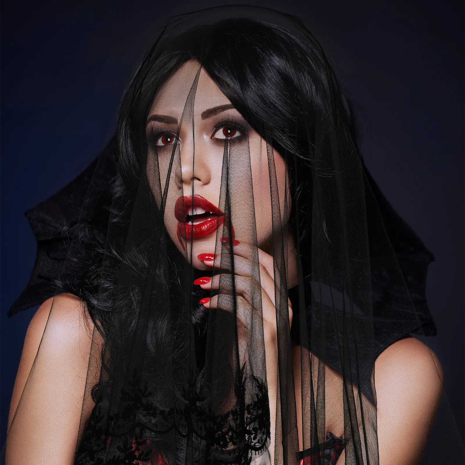 

Черная кружевная вуаль на Хэллоуин, двухслойная, с вышивкой, готическая повязка на голову, для вечеринок, свадеб, косплея, фотосессий