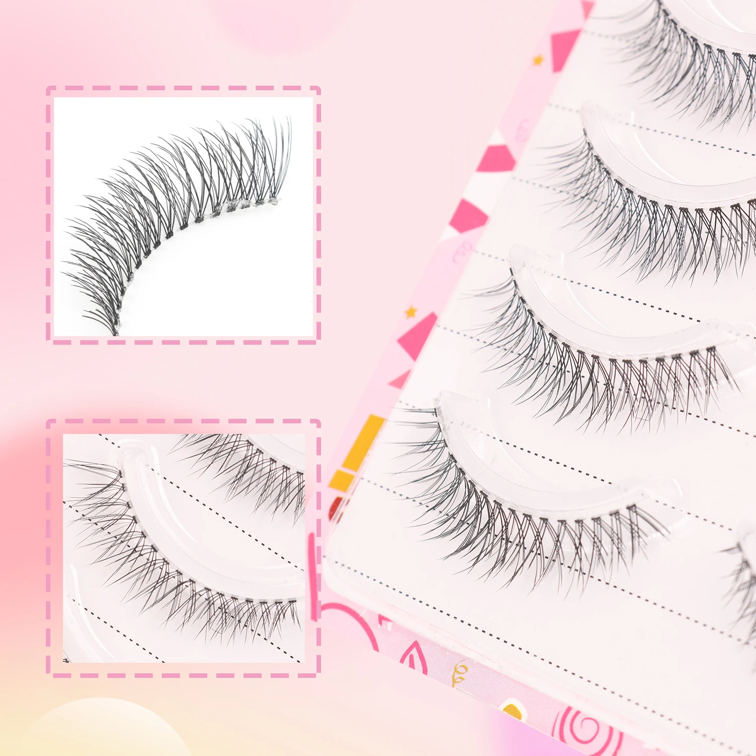 Ciglia finte Girl Group 5 paia di capelli a legatura a mano a forma di U Blocco trasparente Occhi naturali confortevoli dei cartoni animati