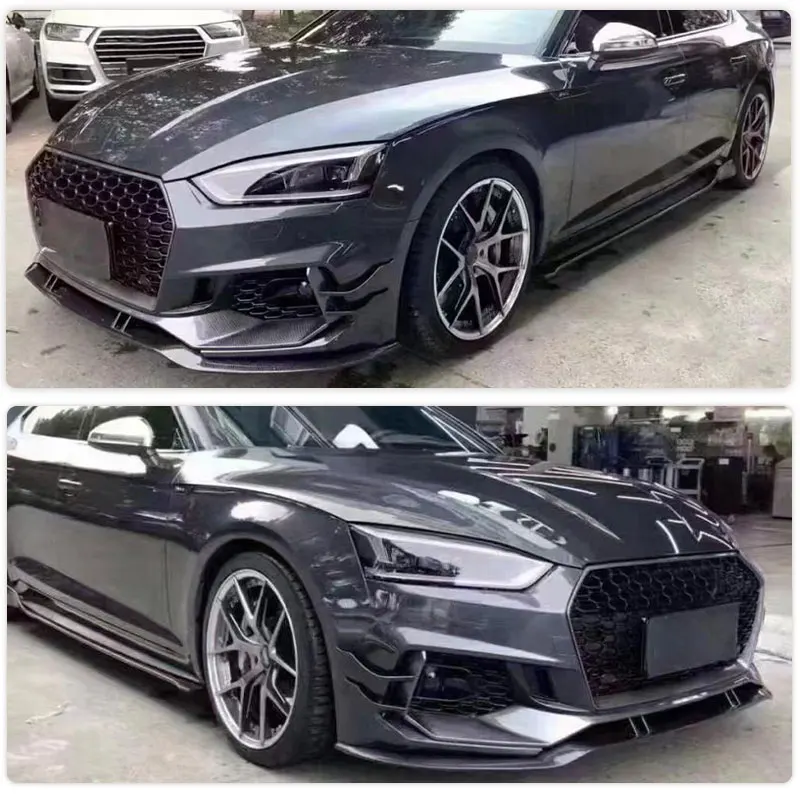 Car Front Bumper Side Canards Trims for Audi RS5 Coupe 2-Door Sportback 4D 2017-2020 Front Canards Fins Splitters Carbon Fiber