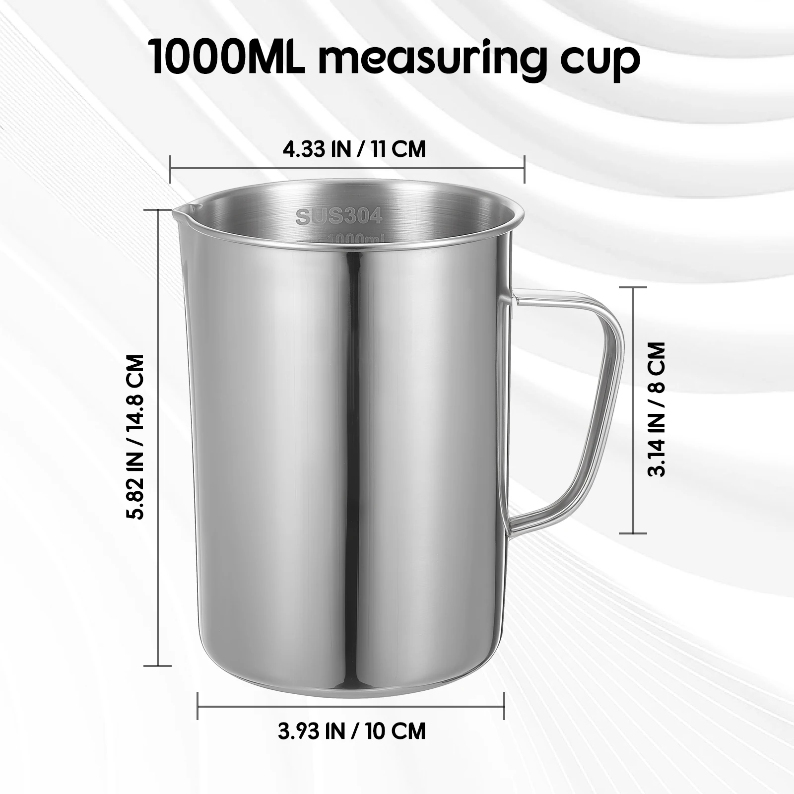 1000 مللي كوب قياس من الفولاذ المقاوم للصدأ أداة مطبخ مختبرية ناعمة قابلة لإعادة الاستخدام مقياس متدرج لمختبر القياس الصلب السائل #2