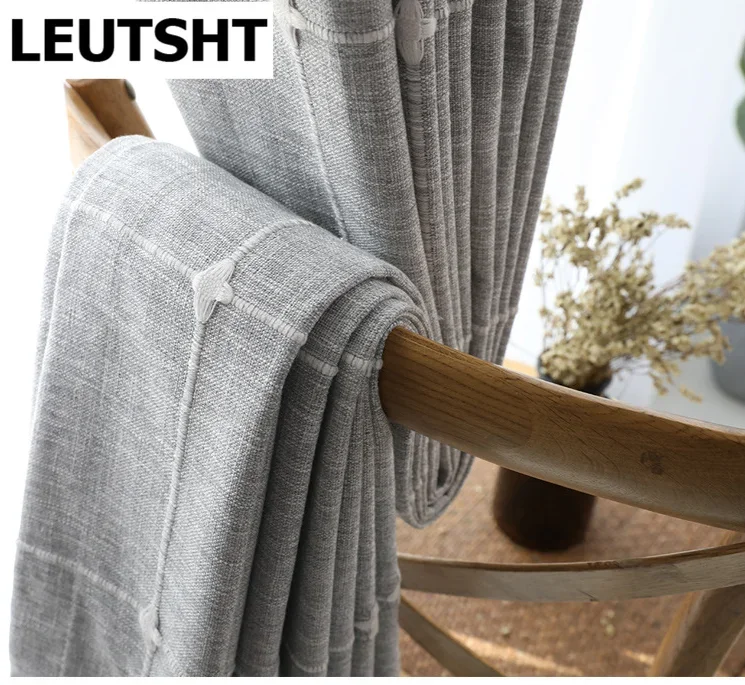 Modern Mediterranean Cotton and Linen Checkered Jacquard Curtain for Living Room Bedroom Study Blackout Curtains Custom Sale