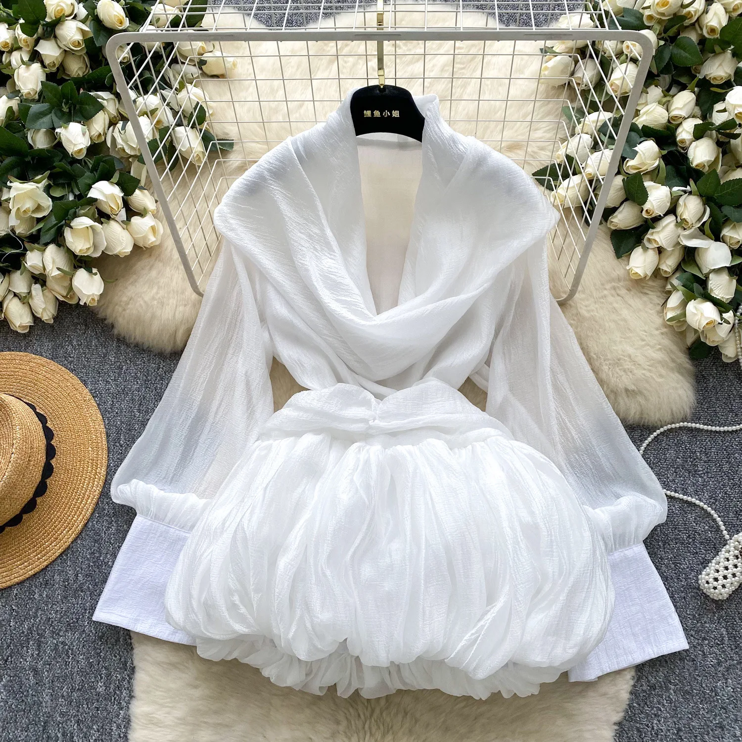

Dress Women Short Dresses A Line Vestidos Y2k Streetwear Lantern Sleeve Halter Elegant White Party Night Work High Waist 2025