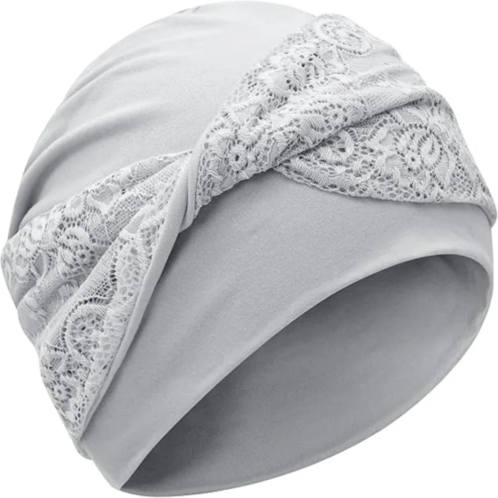 

Trendy Breathable Headscarf Hat Elastic Soft Hijab Cap Lace Cross Design Elegant Pullover Hat for Women