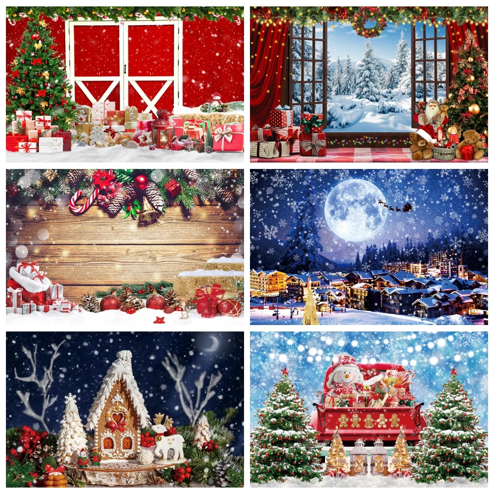 

Christmas Photography Background Xmas Tree Snowflake Decoration Santa Claus Gift Family Portrait Photo Background Studio