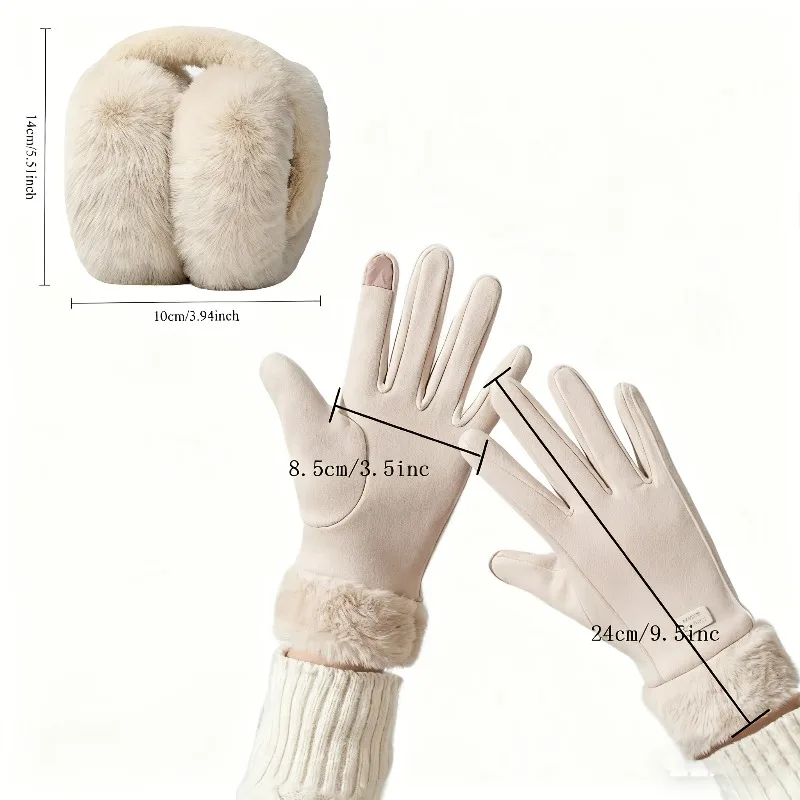 جديد 2 قطعة قفازات الشتاء الدافئة للنساء ومجموعة يفشل الأذن ، قابلة للطي المحمولة قابل للتعديل مطاطا تناسب الأذن يفشل ، شاشة تعمل باللمس المضادة للانزلاق