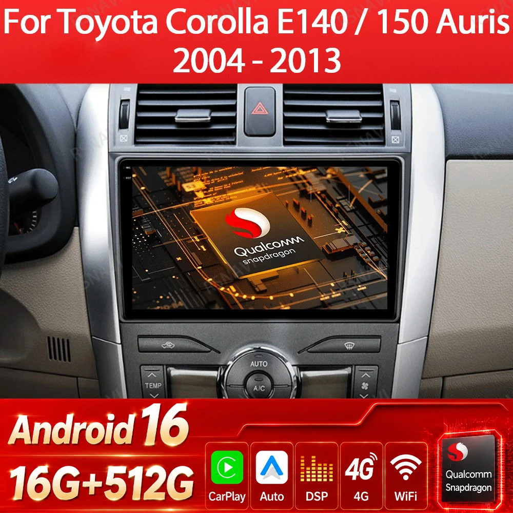 Radio para coche Android 16 para Toyota Auris E150 2006 2007 2008 2009 2010 2011 2012 Reproductor estéreo multimedia inalámbrico Auto Carplay DVD