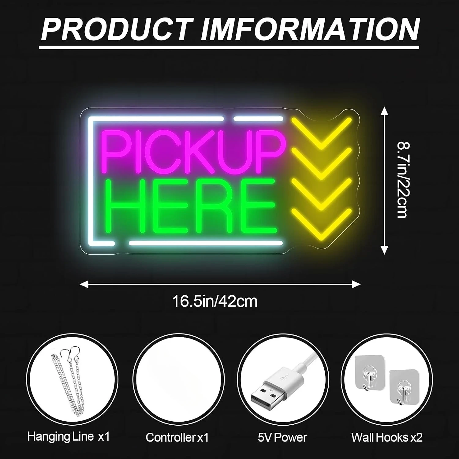 Pickup Here LED Neon Sign USB Powered Neon Light Wall Art Lamp for Restaurant Cafe Fast Food Shop Store Business Wall Decor Gift