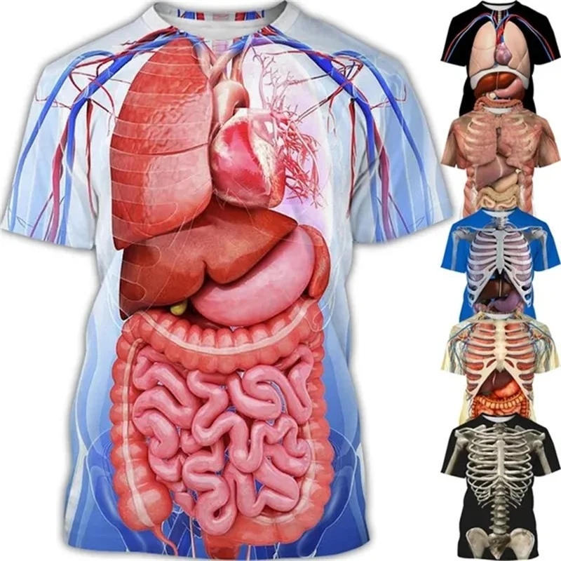 3D Printing Skeleton Internal Organs T-shirt Men Women Casual Round Neck Short-sleeved Tees Top Streetwear Mens Oversized Tshirt