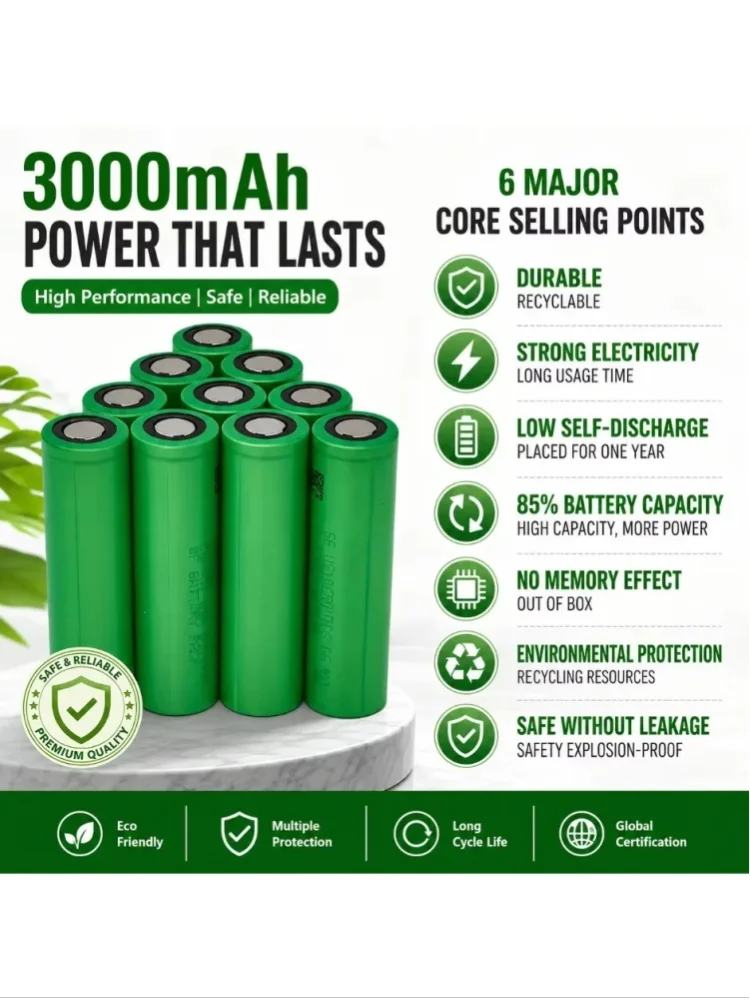 Brandneuer, hochwertiger 18650 VTC6 3,7V 3000mAh wiederaufladbarer Lithium-Ionen-Akku, 30A Entladung, geeignet für Elektroschrauber und E-Zigaretten-Akkus.