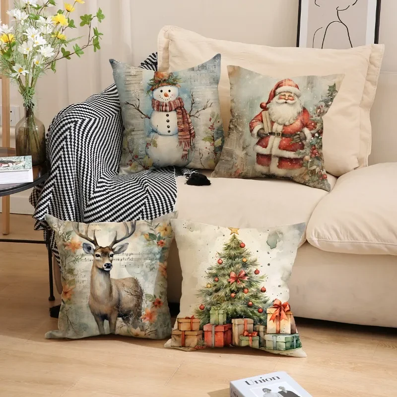 

Merry Christmas Throw Pillow Covers,45x45cm Xmas Tree Holiday Cushion Case Decoration for Bed Sofa Couch Set of 4