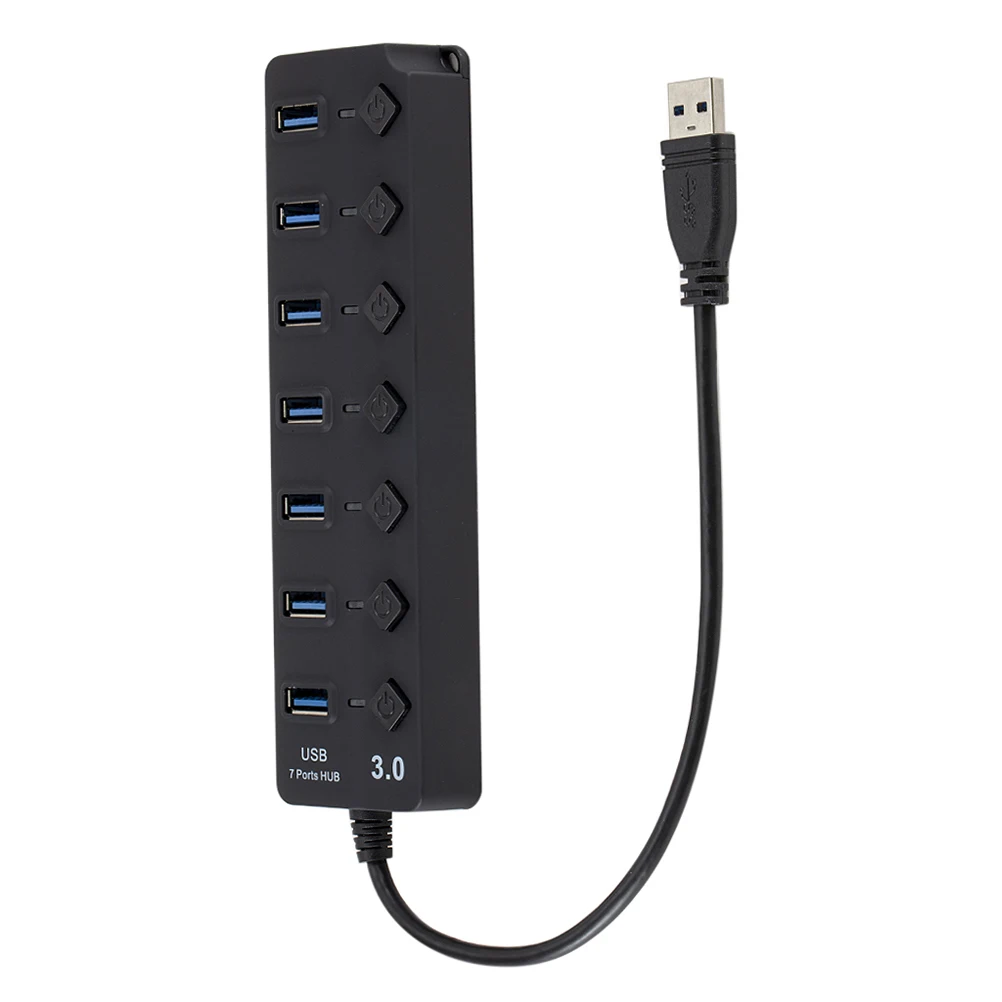 7 Ports USB Hub USB 3.0 Divider Independent Switch Built-in Protection for Laptop Pc Tablet Smart Phone Fast Data Transfer