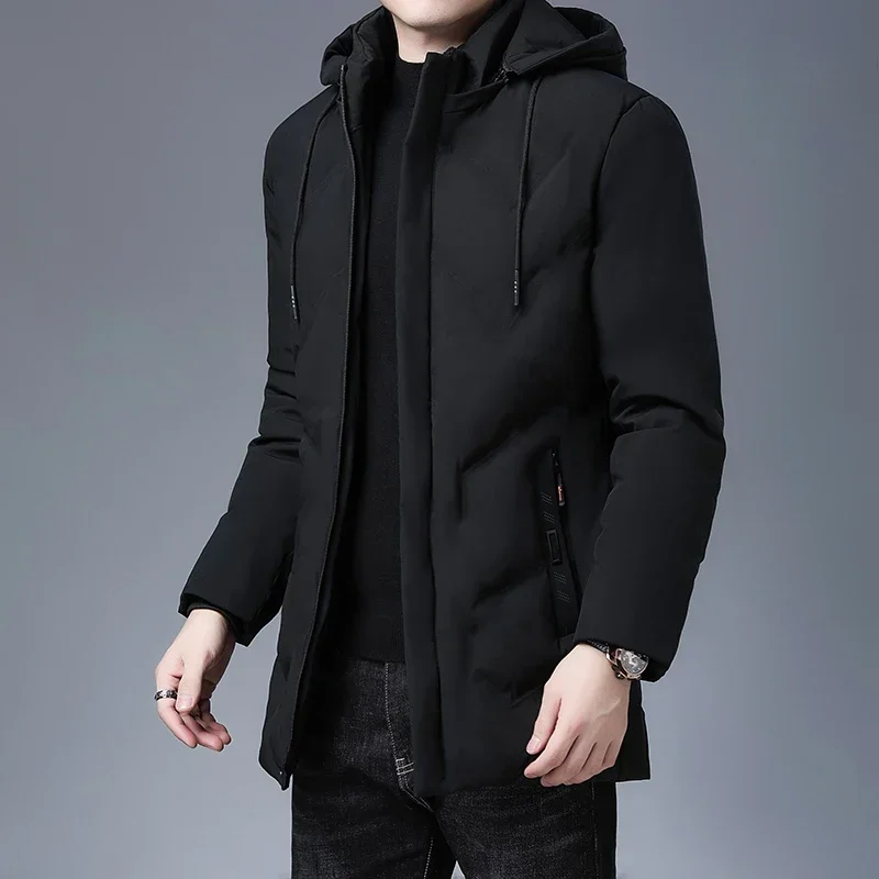 Parkas largas y gruesas para hombre, chaquetas cortavientos de alta calidad, abrigos casuales con capucha, nueva marca de moda, ropa de invierno