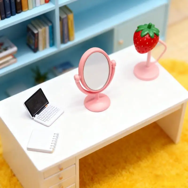 1 Stuks Miniatuur Retro Spiegel Kaptafel Scène Model 1:12 Schaal Poppenhuis Ornament Vintage Badkamermeubilair Pop Accessoires