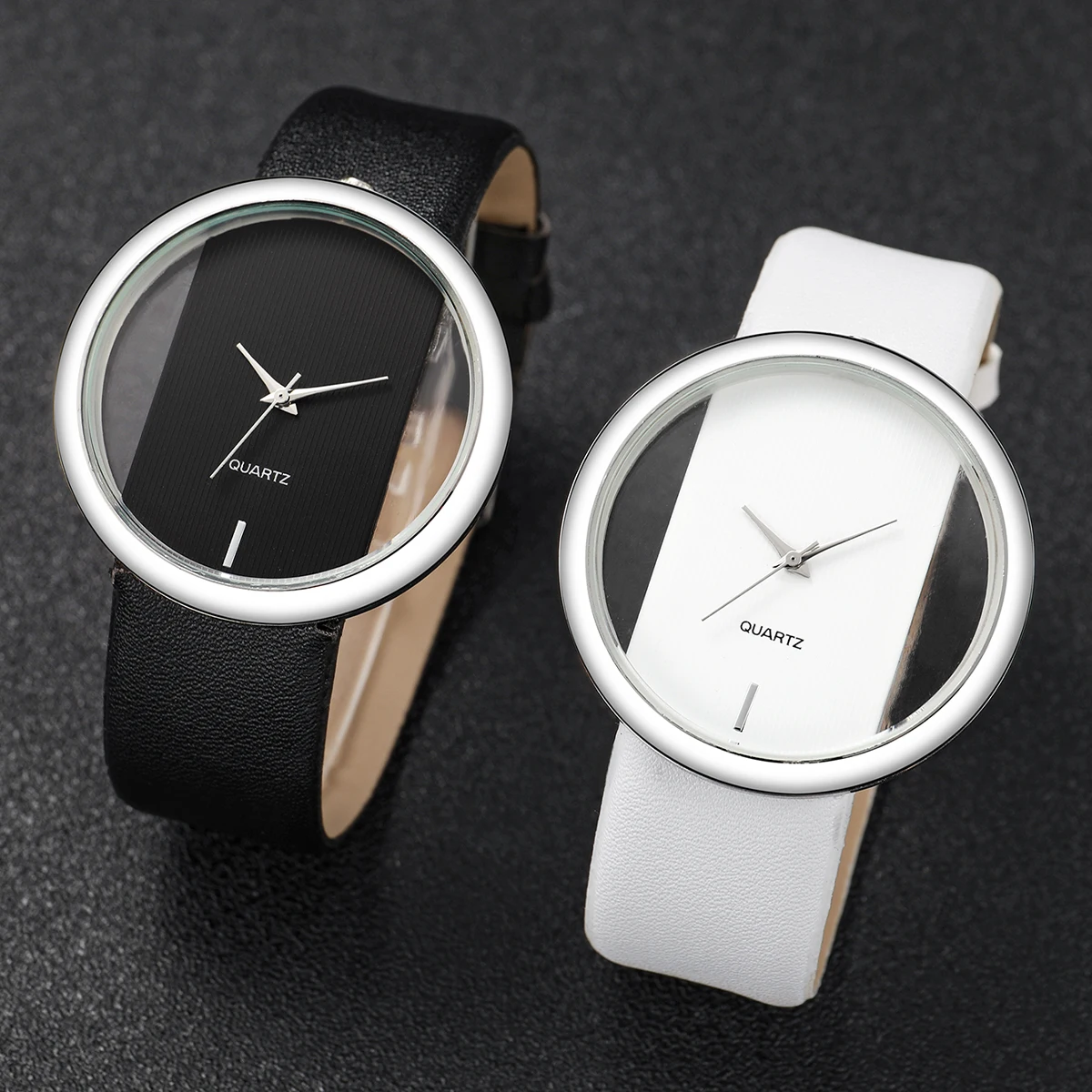 2PCS Couple\'s Watches Fashion Hollow Out Dial Women’s Watch Leather Band Analog Quartz Wristwatch(Without Box)
