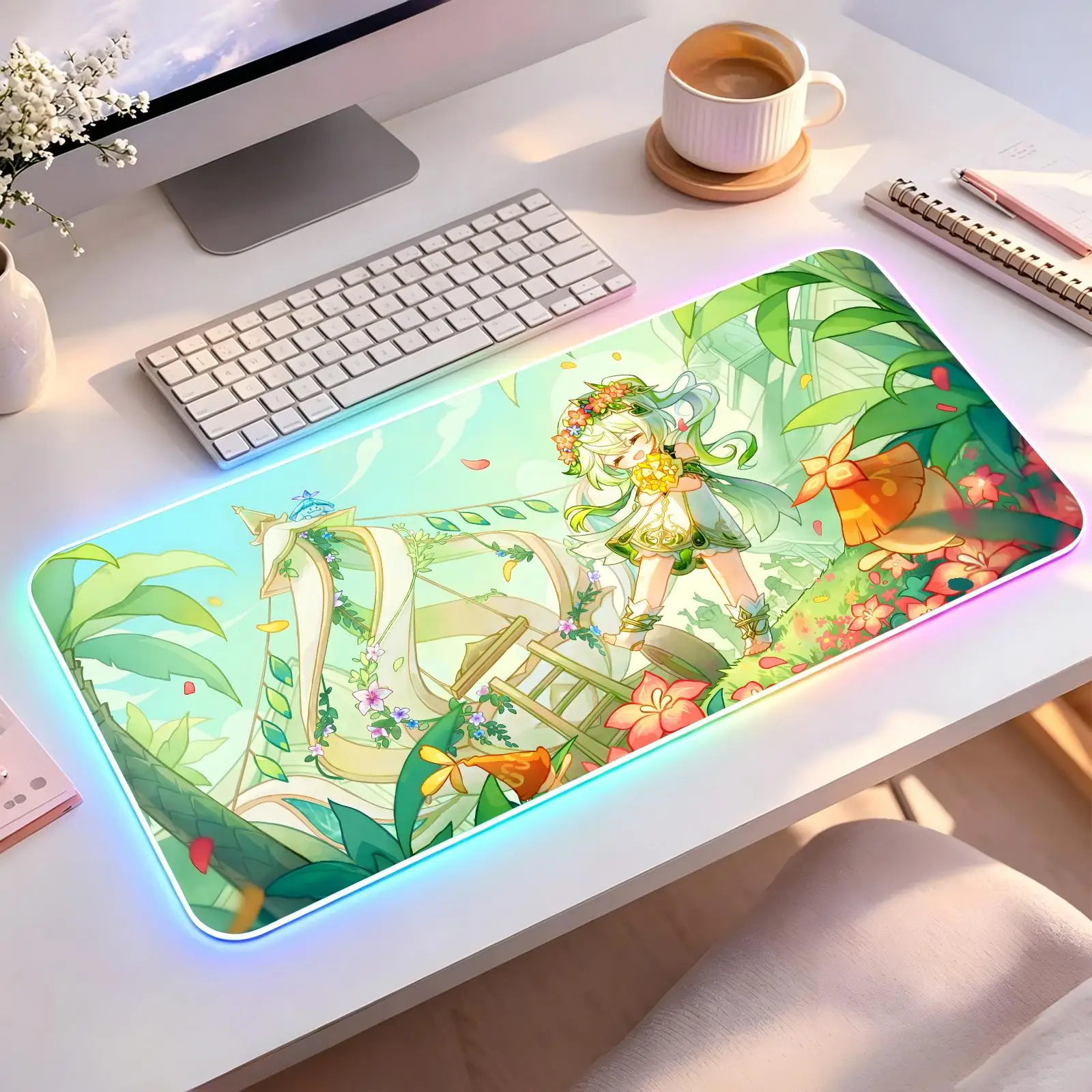 genshin impact Nahida Large RGB backlit esports gaming mouse pad, smooth soft cloth surface, LED luminous extended desk mat
